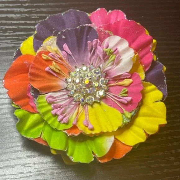 Tieks Flower Neon Flower Box Topper Multiple Neon Colors Faux Jeweled Center - Picture 2 of 3